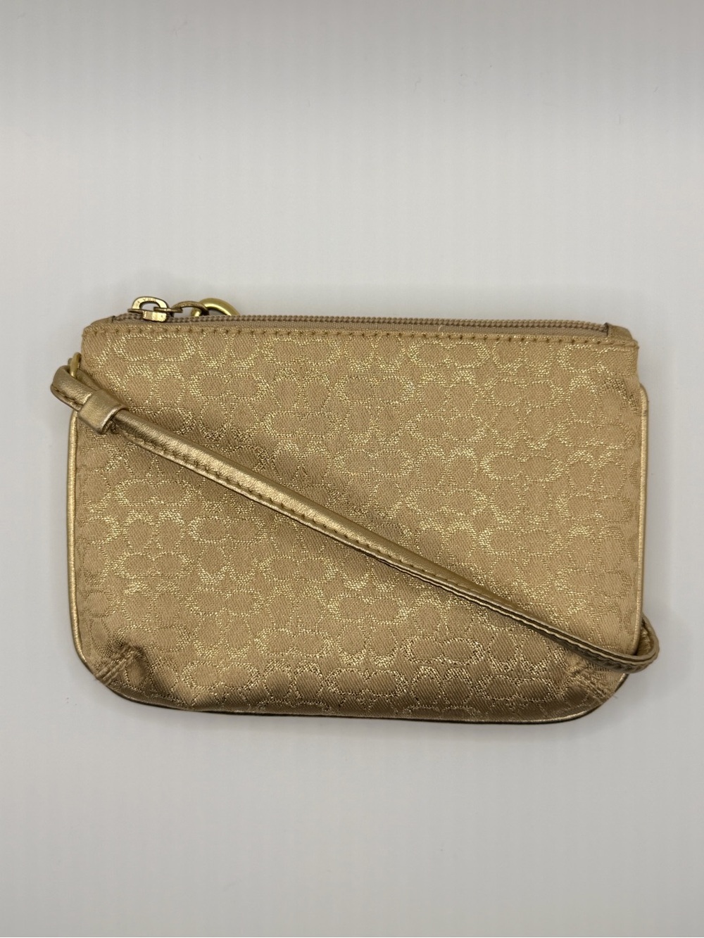 Vintage Coach metallic gold mini signature wristlet